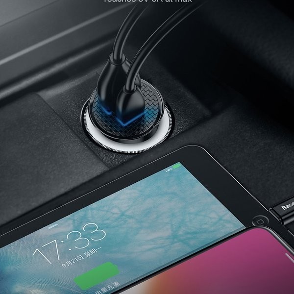 Baseus Circular Plastic | Ładowarka samochodowa USB-A Type-C USB-C PD 30W QC 3.0 SCP 5A
