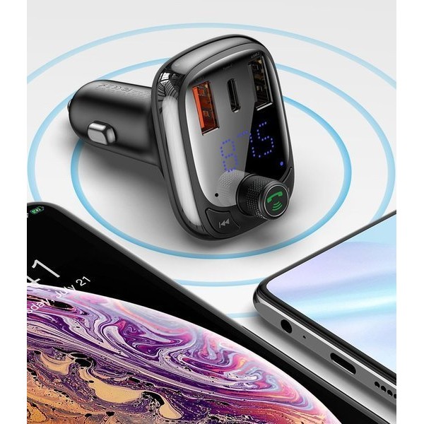 Baseus T typed PPS  | Transmiter FM bluetooth MP3 ładowarka samochodowa 2x USB + USB-C QC 3.0 PD 3.0 Huawei SCP 5A CCMT000101