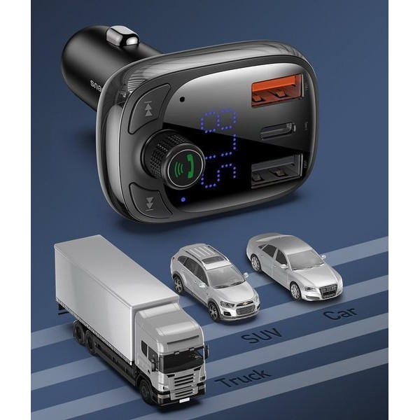 Baseus T typed PPS  | Transmiter FM bluetooth MP3 ładowarka samochodowa 2x USB + USB-C QC 3.0 PD 3.0 Huawei SCP 5A CCMT000101