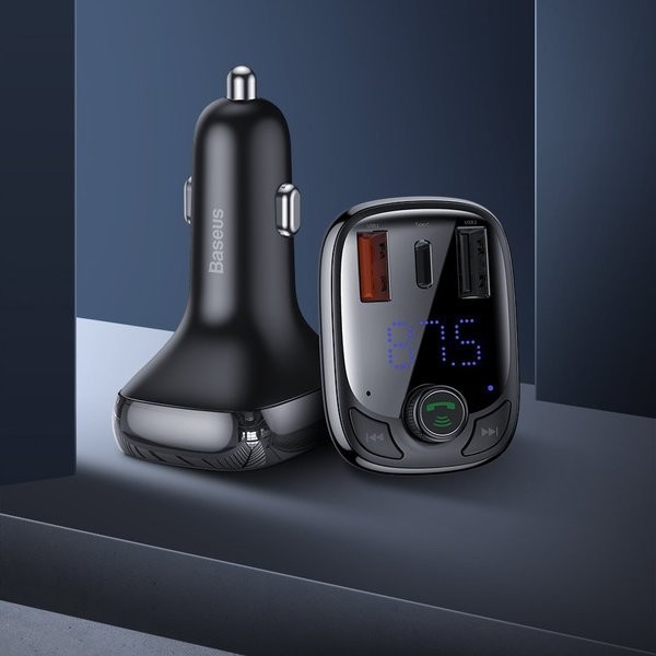 Baseus T typed PPS  | Transmiter FM bluetooth MP3 ładowarka samochodowa 2x USB + USB-C QC 3.0 PD 3.0 Huawei SCP 5A CCMT000101
