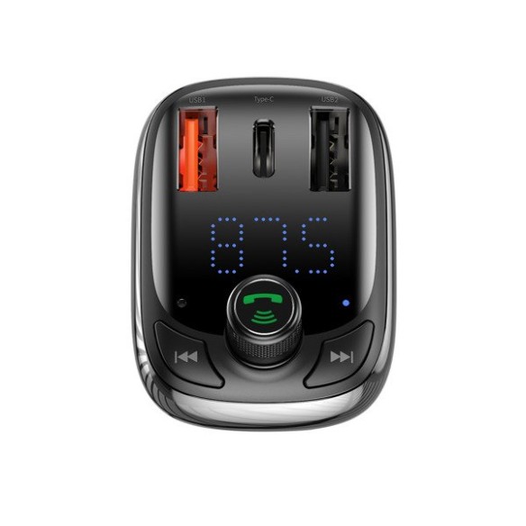 Baseus T typed PPS  | Transmiter FM bluetooth MP3 ładowarka samochodowa 2x USB + USB-C QC 3.0 PD 3.0 Huawei SCP 5A CCMT000101