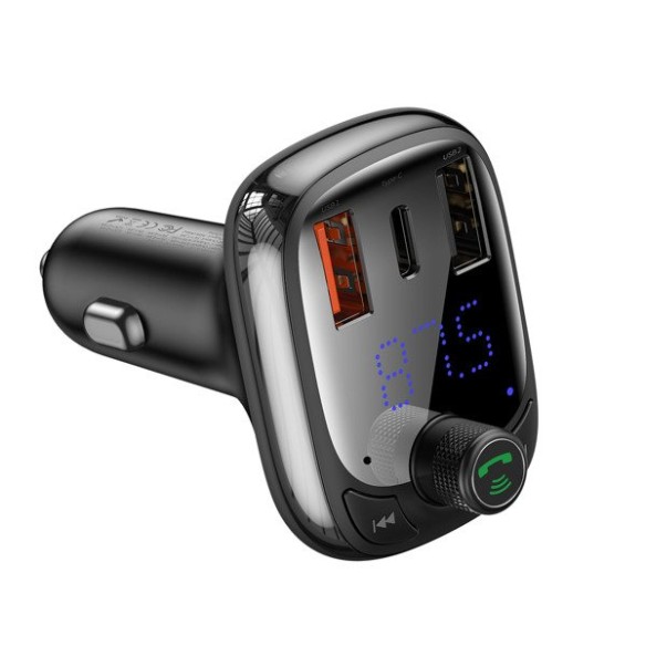 Baseus T typed PPS  | Transmiter FM bluetooth MP3 ładowarka samochodowa 2x USB + USB-C QC 3.0 PD 3.0 Huawei SCP 5A CCMT000101
