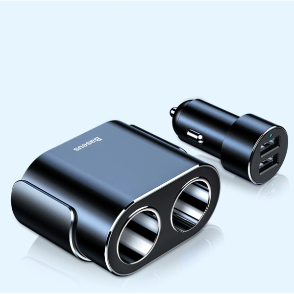Baseus High Efficiency | Ładowarka samochodowa 2x USB + rozgałęźnik 2x gniazdo zapalniczki 80W