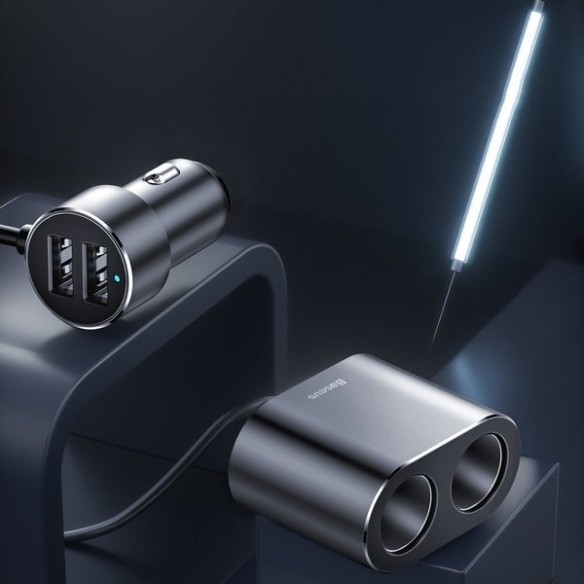 Baseus High Efficiency | Ładowarka samochodowa 2x USB + rozgałęźnik 2x gniazdo zapalniczki 80W