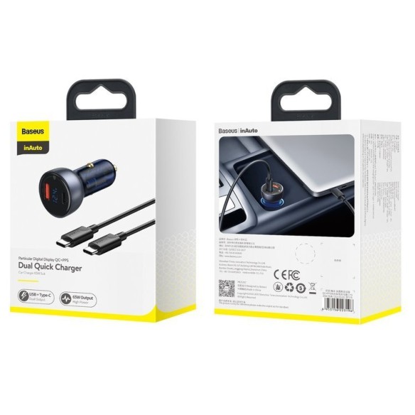 Baseus Particular | Zestaw Ładowarka samochodowa 65W QC 4.0+ PD 3.0 Huawei SCP 5A + kabel USB-C 