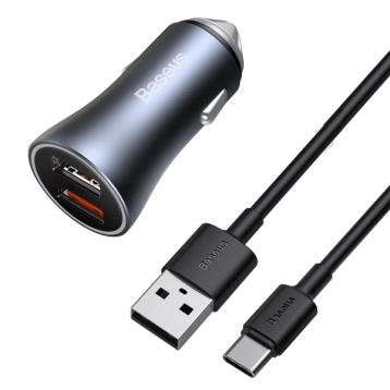 Baseus Golden Pro | Zestaw szybka ładowarka samochodowa 2xUSB 40W + kabel USB - Type-C 1m