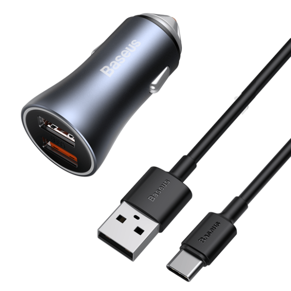 Baseus Golden Pro | Zestaw szybka ładowarka samochodowa 2xUSB 40W + kabel USB - Type-C 1m