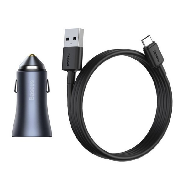 Baseus Golden Pro | Zestaw szybka ładowarka samochodowa 2xUSB 40W + kabel USB - Type-C 1m