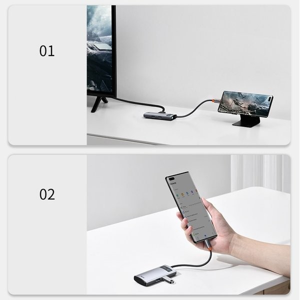 Baseus Metal Gleam Series | Adapter HUB USB-C - HDMI 4K USB2.0 USB3.0 USB-C PD 100W
