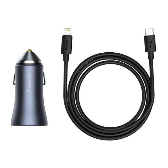 Baseus Golden Contactor Pro | Ładowarka samochodowa 40W USB USB-C + kabel Lightning do iPhone PD20W QC3.0 PD 