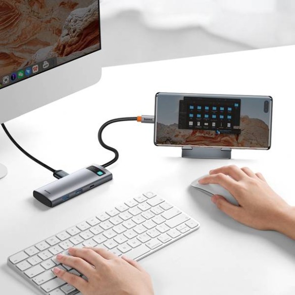 Baseus Metal Gleam | Adapter HUB 7w1 USB-C 100W HDMI 4K USB3.0 USB-C TF/SD 