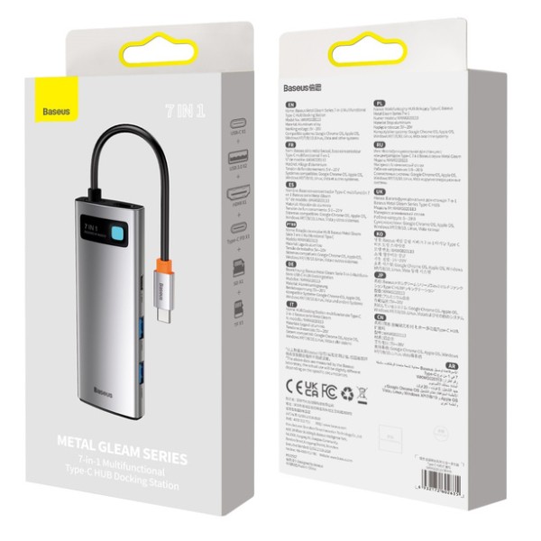 Baseus Metal Gleam | Adapter HUB 7w1 USB-C 100W HDMI 4K USB3.0 USB-C TF/SD 