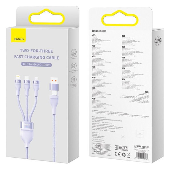 Baseus Flash Series 2 | Kabel USB-C / USB-A - USB-C, Lightning, Micro USB 1.2m 100W	