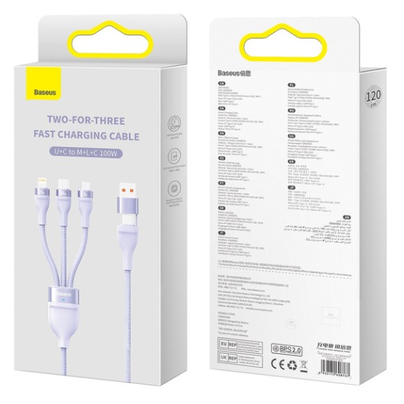 Baseus Flash Series 2 | Kabel USB-C / USB-A - USB-C, Lightning, Micro USB 1.2m 100W	