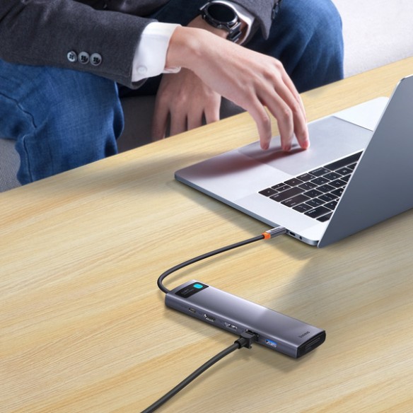 Baseus Metal Gleam 12w1 | Adapter HUB USB-C - HDMI, DP, USB3.0, USB-C 10GB/s, RJ45, Audio, SD/TF, 100W