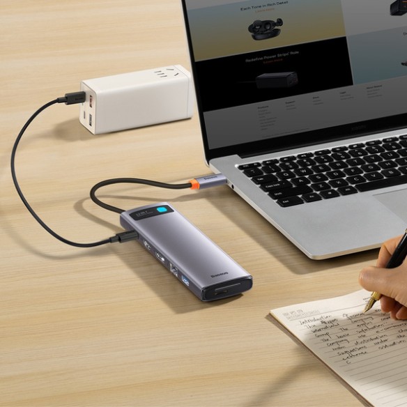 Baseus Metal Gleam 12w1 | Adapter HUB USB-C - HDMI, DP, USB3.0, USB-C 10GB/s, RJ45, Audio, SD/TF, 100W