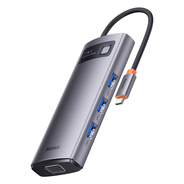 Baseus Metal Gleam 7w1 | Adapter HUB USB-C do 3x USB3.0, VGA, HDMI 4K, RJ45 100W PD 