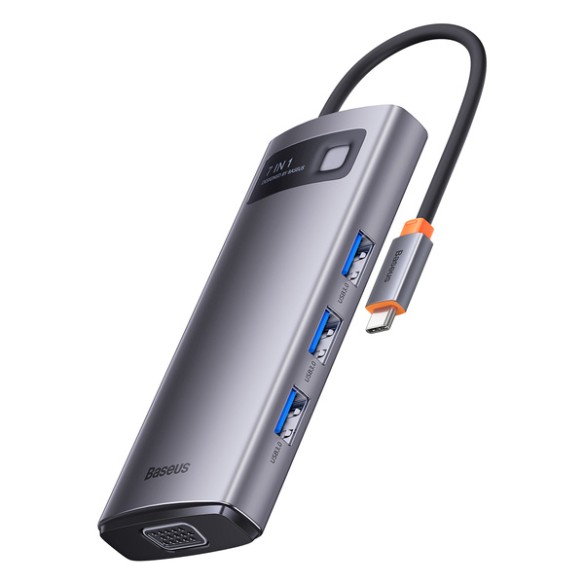 Baseus Metal Gleam 7w1 | Adapter HUB USB-C do 3x USB3.0, VGA, HDMI 4K, RJ45 100W PD 