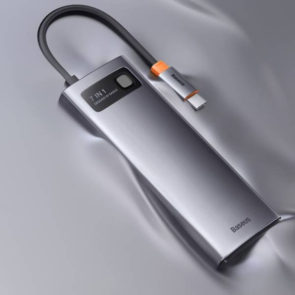 Baseus Metal Gleam 7w1 | Adapter HUB USB-C do 3x USB3.0, VGA, HDMI 4K, RJ45 100W PD 