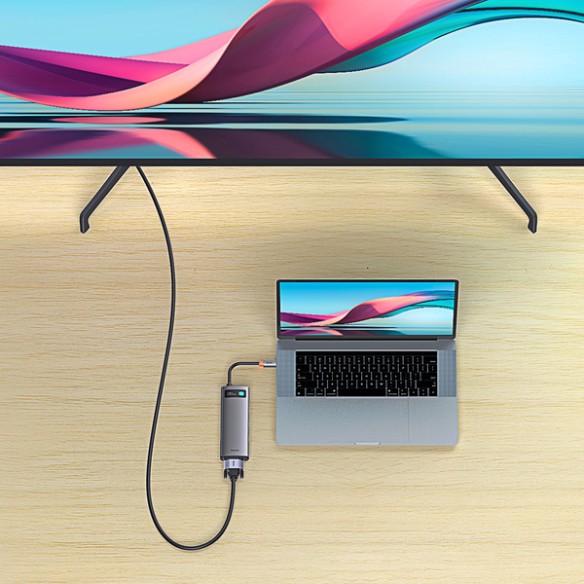 Baseus Metal Gleam 7w1 | Adapter HUB USB-C do 3x USB3.0, VGA, HDMI 4K, RJ45 100W PD 
