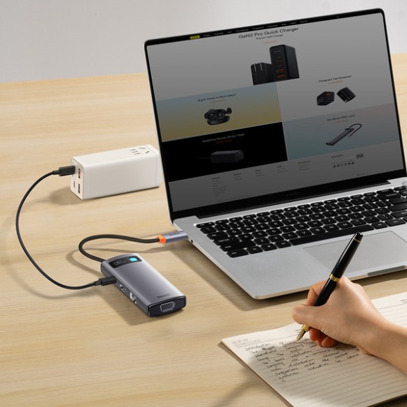 Baseus Metal Gleam 7w1 | Adapter HUB USB-C do 3x USB3.0, VGA, HDMI 4K, RJ45 100W PD 