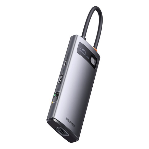 Baseus Metal Gleam 7w1 | Adapter HUB USB-C do 3x USB3.0, VGA, HDMI 4K, RJ45 100W PD 