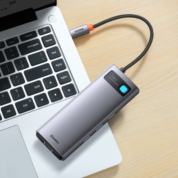 Baseus Metal Gleam 7w1 | Adapter HUB USB-C - 2x HDMI, 3x USB3.0, RJ45 100W