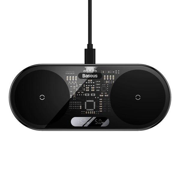 Baseus Digital LED Display 2in1 | Ładowarka indukcyjna 2w1 bezprzewodowa Qi 20W do telefonu, słuchawek