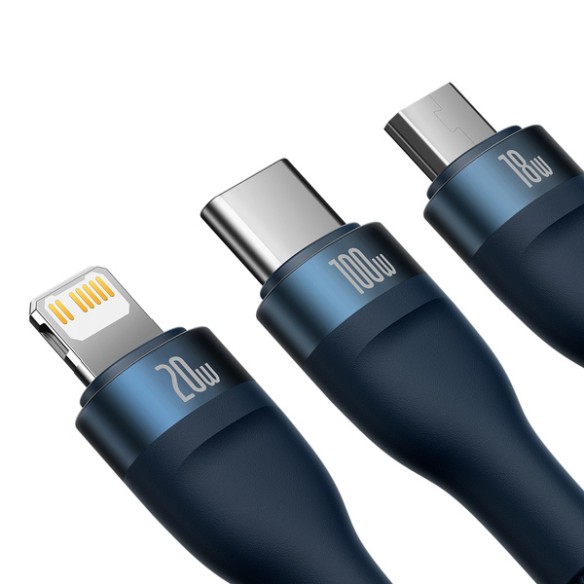 Baseus Flash Series 2 | Kabel 3w1 USB-C - Lightning, Micro, USB-C 100W PD QC4.0 Samsung AFC 1.5m