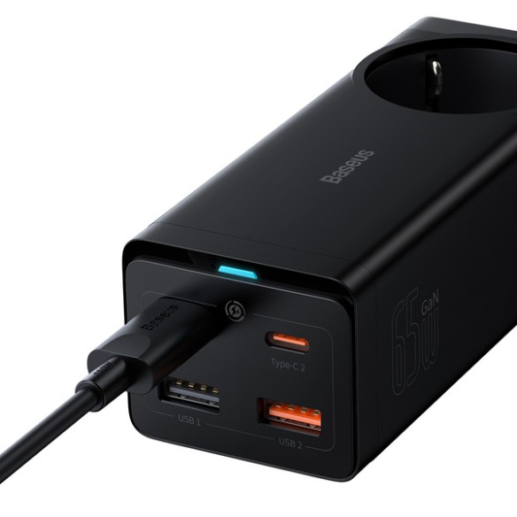 Baseus GaN3 Pro AC+2U+2C | Ładowarka sieciowa gniazdo zasilania AC 230V 2xUSB-A 2x USB-C 65W