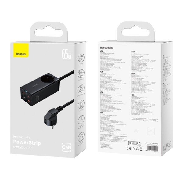 Baseus GaN3 Pro AC+2U+2C | Ładowarka sieciowa gniazdo zasilania AC 230V 2xUSB-A 2x USB-C 65W