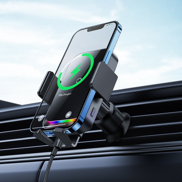 Baseus Halo Electric | Uchwyt z ładowaniem bezprzewodowym 15W na kratkę nawiewu
