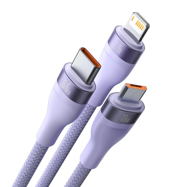 Baseus Flash Series 2 | Kabel 3w1 USB - Lightning, Micro, USB-C 66W 1.2m
