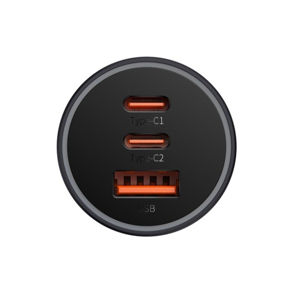 Baseus Golden Contactor Pro | Szybka ładowarka samochodowa z trzema portami, USB-C, USB-A 65