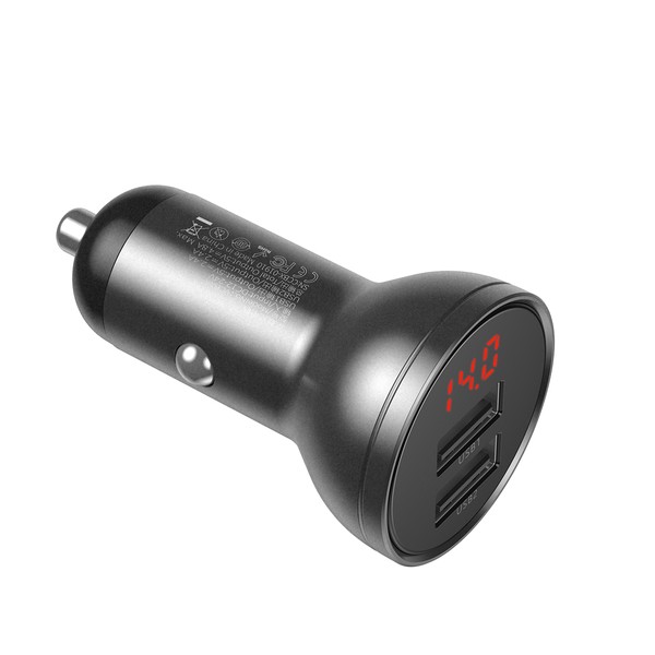 Baseus Digital Display | Szybka ładowarka samochodowa 2xUSB 4.8A 24W LCD + kabel 3w1