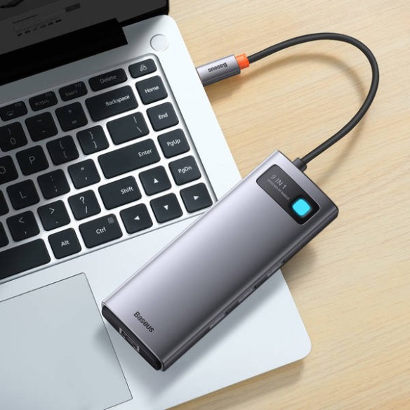 Baseus Metal Gleam 9w1 | Adapter HUB 9w1 USB-C do 2xHDMI, RJ45, 2x USB3.0,USB2.0, SD/TF, USB-C 100W  