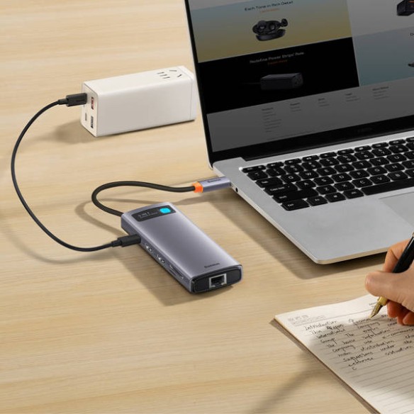 Baseus Metal Gleam 9w1 | Adapter HUB 9w1 USB-C do 2xHDMI, RJ45, 2x USB3.0,USB2.0, SD/TF, USB-C 100W  