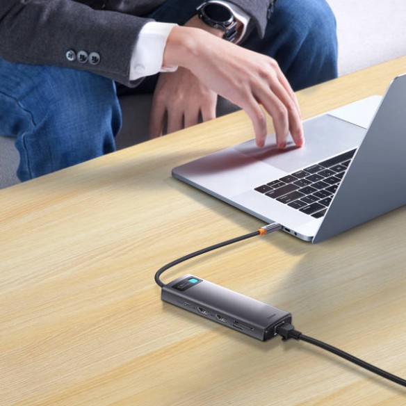 Baseus Metal Gleam 9w1 | Adapter HUB 9w1 USB-C do 2xHDMI, RJ45, 2x USB3.0,USB2.0, SD/TF, USB-C 100W  