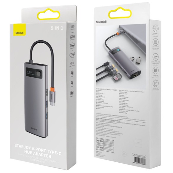 Baseus Metal Gleam 9w1 | Adapter HUB 9w1 USB-C do 2xHDMI, RJ45, 2x USB3.0,USB2.0, SD/TF, USB-C 100W  