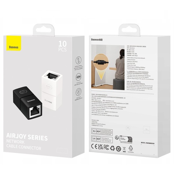 Baseus AirJoy | Łącznik kabli przedłużacz beczka LAN RJ45 10szt