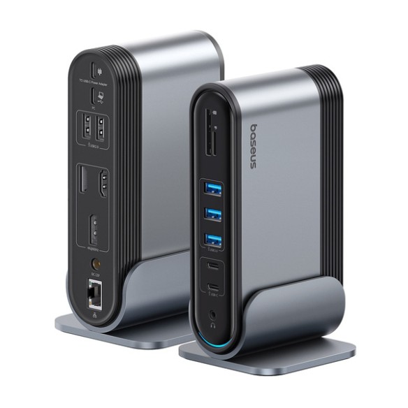 Baseus UnionJoy | Adapter HUB Type-C 17w1 2x HDMI DP 3x USB3.0 RJ45 4xType-C SD/TF AUX 100W