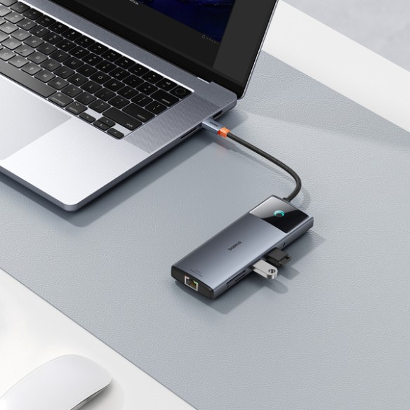 Baseus Metal Gleam II 10w1 | Adapter HUB 10w1 USB-C do HDMI, RJ45, Audio, Typ-C Data, USB3.2, 2x USB2.0, SD/TF, Typ-C 100W