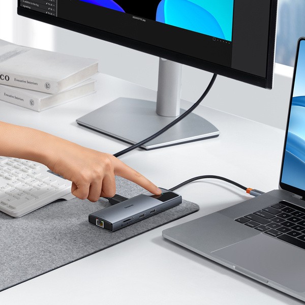 Baseus Metal Gleam II 10w1 | Adapter HUB 10w1 USB-C do HDMI, RJ45, Audio, Typ-C Data, USB3.2, 2x USB2.0, SD/TF, Typ-C 100W