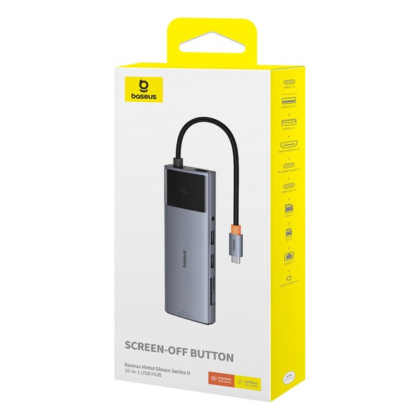Baseus Metal Gleam II 10w1 | Adapter HUB 10w1 USB-C do HDMI, RJ45, Audio, Typ-C Data, USB3.2, 2x USB2.0, SD/TF, Typ-C 100W