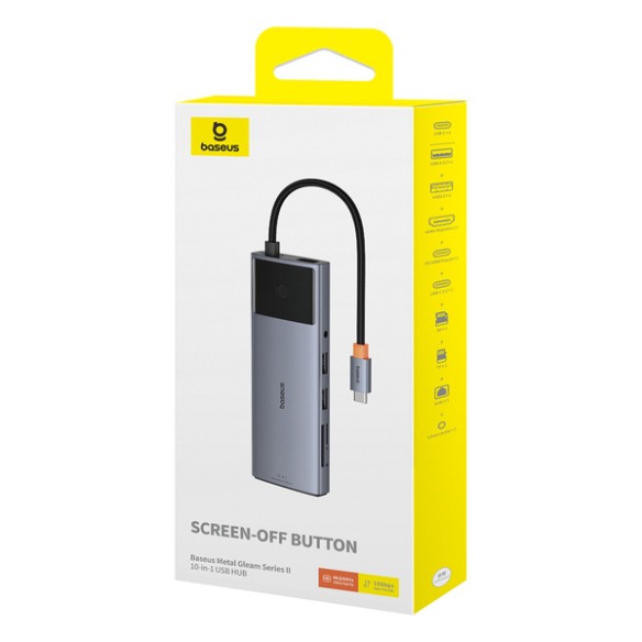 Baseus Metal Gleam II 10w1 | Adapter HUB 10w1 USB-C do HDMI, RJ45, Audio, Typ-C Data, USB3.2, 2x USB2.0, SD/TF, Typ-C 100W