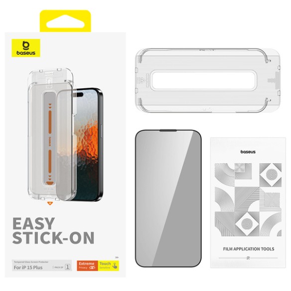 Baseus Sapphire P60057505203-02 | Szkło hartowane prywatyzujące ochronne pełne 9H do Apple iPhone 15 Plus + aplikator