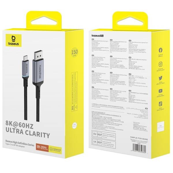 Baseus High Definition | Kabel przewód USB-C - DisplayPort DP 8K60Hz HDR 1.5m