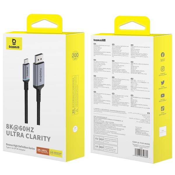 Baseus High Definition | Kabel przewód USB-C - DisplayPort DP 8K60Hz HDR 2m
