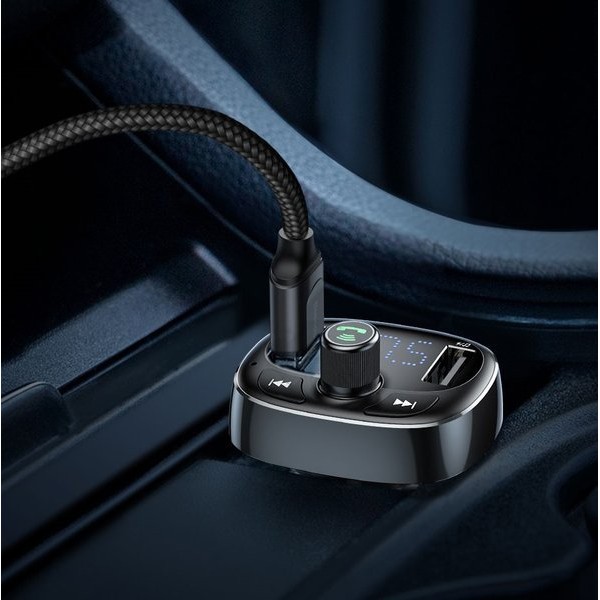 Baseus T typed | Transmiter FM bluetooth 4.2 MP3 + ładowarka samochodowa 2x USB 3.4A