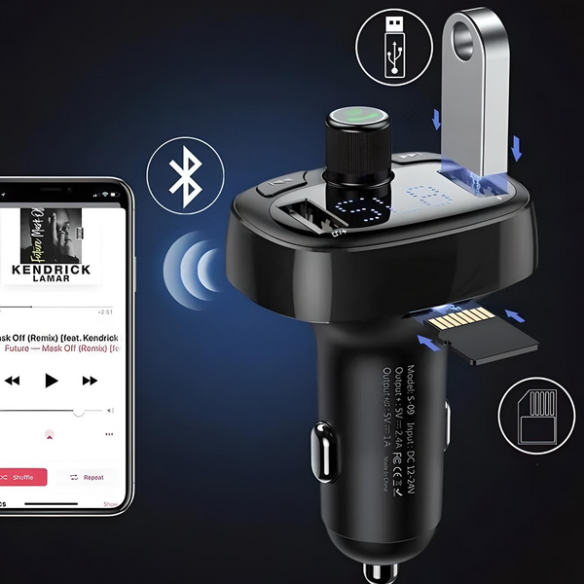 Baseus T typed | Transmiter FM bluetooth 4.2 MP3 + ładowarka samochodowa 2x USB 3.4A